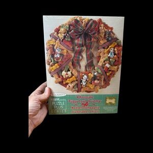 Hallmark Festive Puppy Wreath Puzzle - Red and Brown